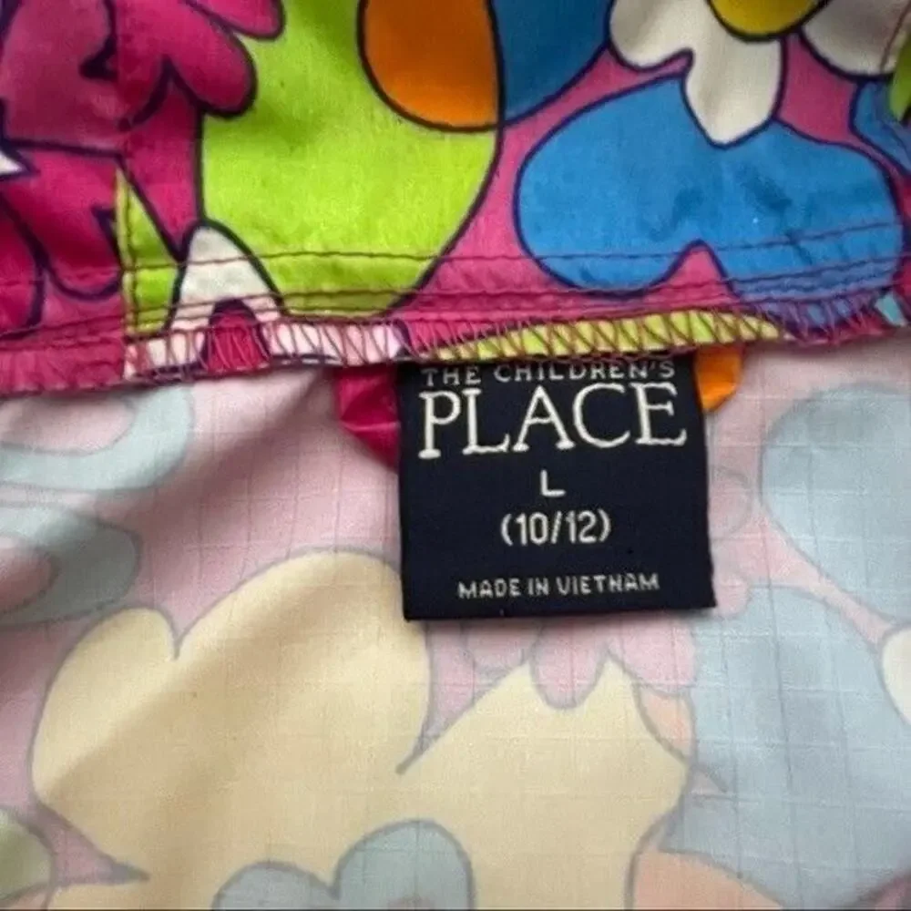 The Children's Place Floral Rain Jacket Pullover Windbreaker Girls Large 10 12